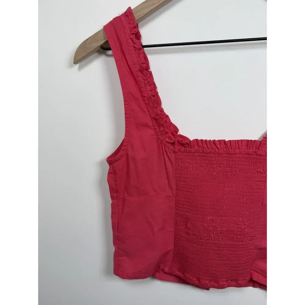 Free People Amelia Pink Corset Top Blouse Large Boho Beach Lagenlook Summer Crop